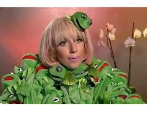 Lady Gaga in Jean-Charles de Castelbajac's "Kermit" jacket.